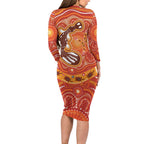 Aboriginal Goanna Art Long Sleeve Bodycon Dress Native Australian Animals