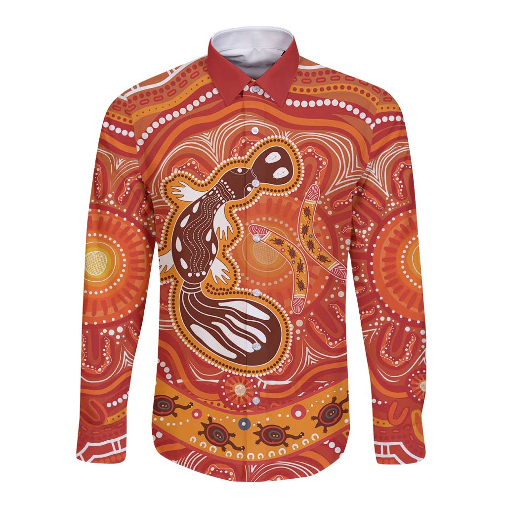Aboriginal Goanna Art Long Sleeve Button Shirt Native Australian Animals