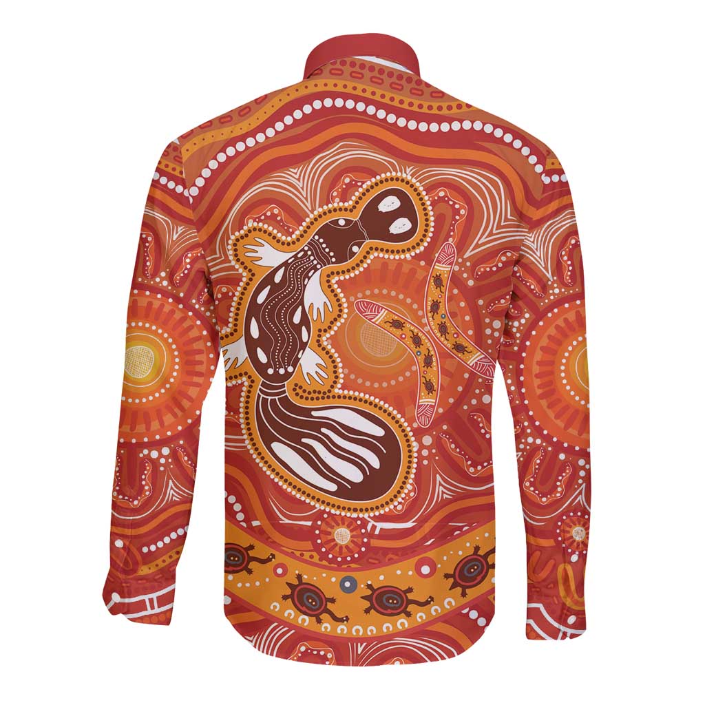 Aboriginal Goanna Art Long Sleeve Button Shirt Native Australian Animals