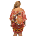 Aboriginal Goanna Art Off Shoulder Short Dress Native Australian Animals