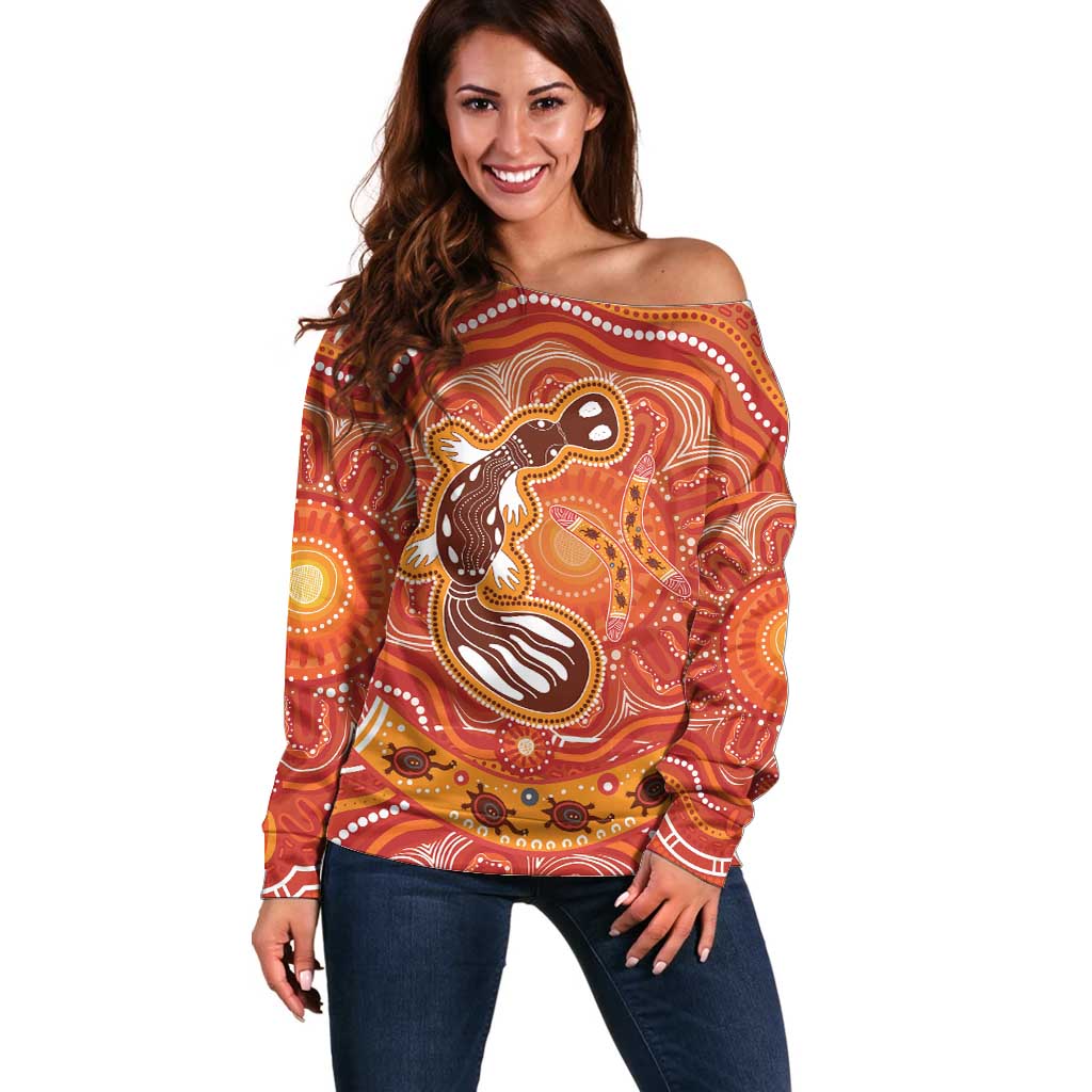 Aboriginal Goanna Art Off Shoulder Sweater Native Australian Animals