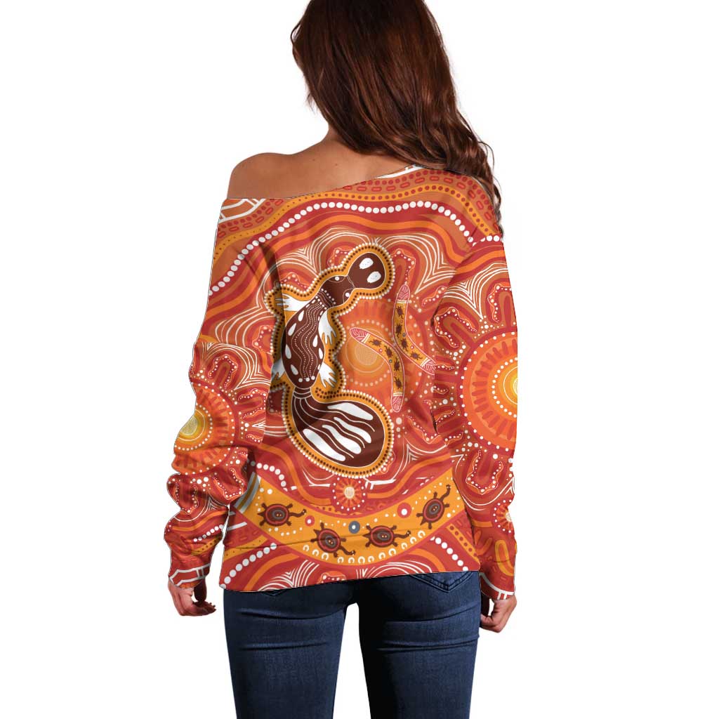 Aboriginal Goanna Art Off Shoulder Sweater Native Australian Animals