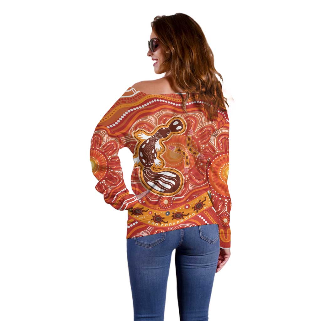 Aboriginal Goanna Art Off Shoulder Sweater Native Australian Animals