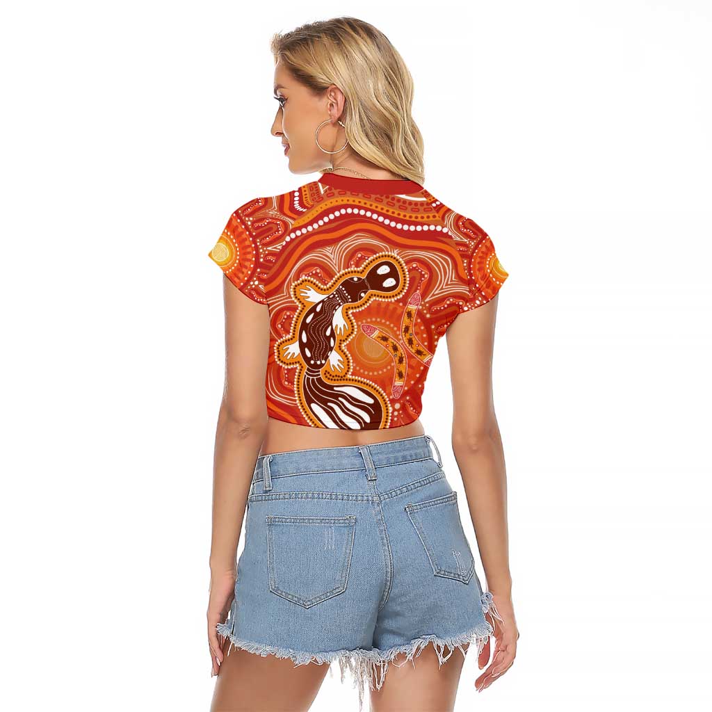 Aboriginal Goanna Art Raglan Cropped T Shirt Native Australian Animals