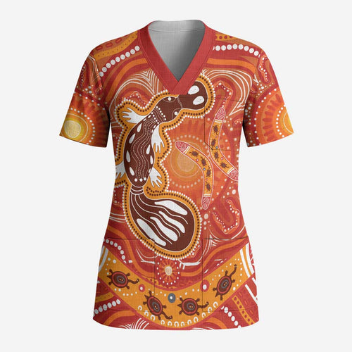 Aboriginal Goanna Art Scrub Top Native Australian Animals - Aussie Hoodie