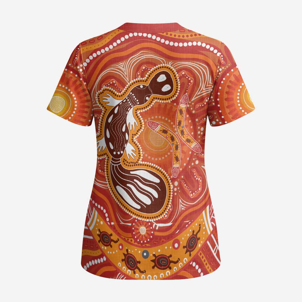 Aboriginal Goanna Art Scrub Top Native Australian Animals - Aussie Hoodie