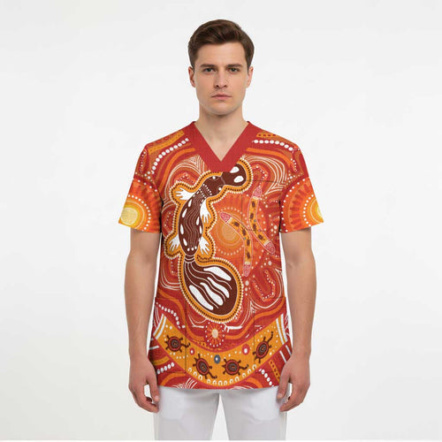 Aboriginal Goanna Art Scrub Top Native Australian Animals - Aussie Hoodie