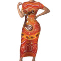 Aboriginal Goanna Art Short Sleeve Bodycon Dress Native Australian Animals
