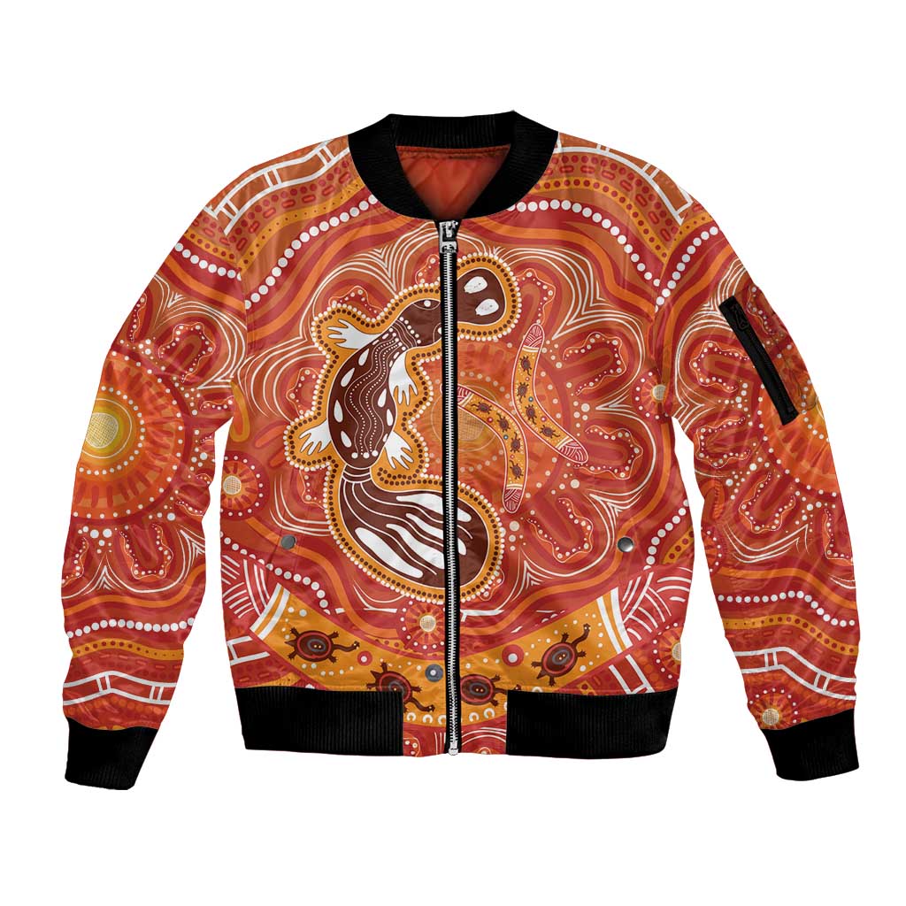 Aboriginal Goanna Art Sleeve Zip Bomber Jacket Native Australian Animals