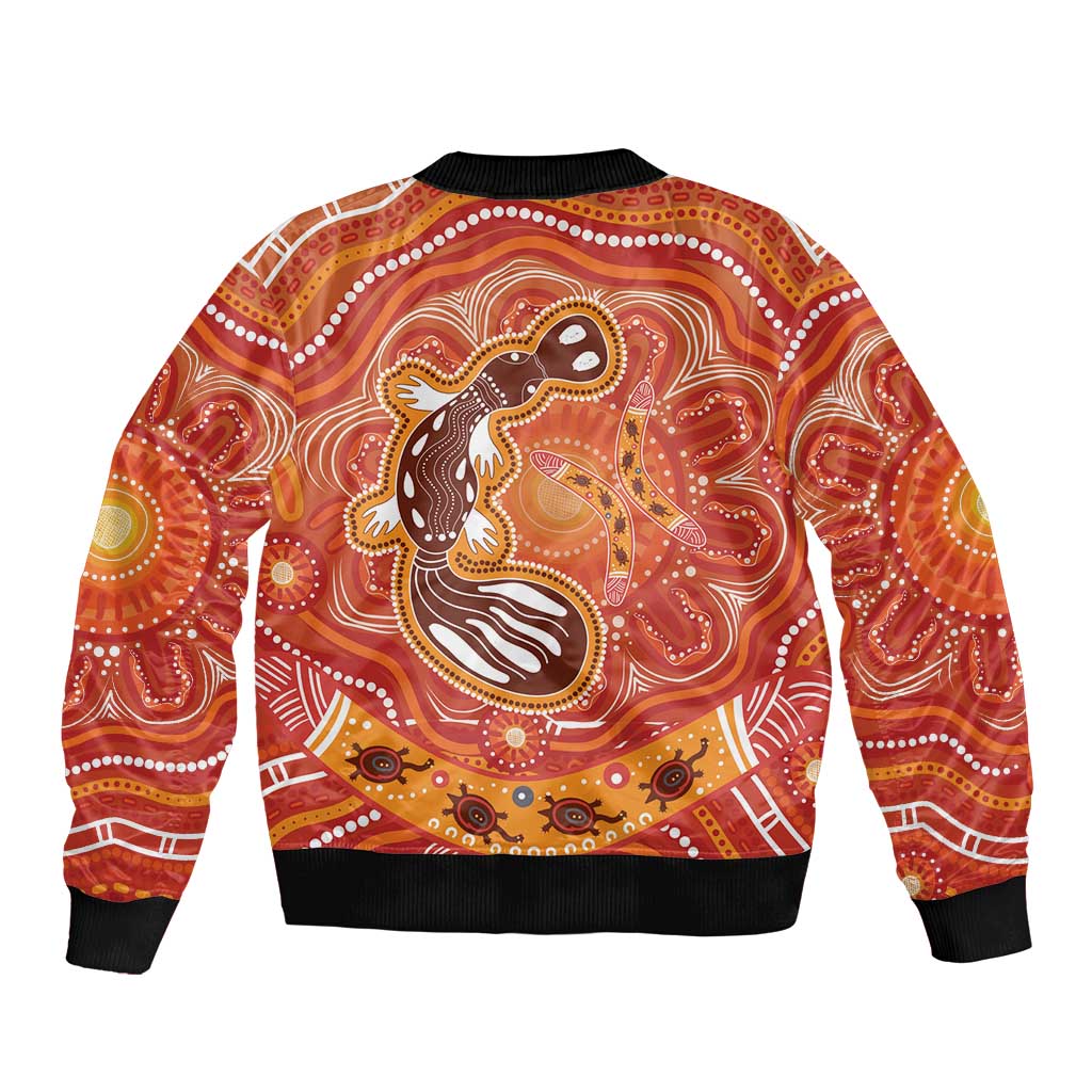 Aboriginal Goanna Art Sleeve Zip Bomber Jacket Native Australian Animals
