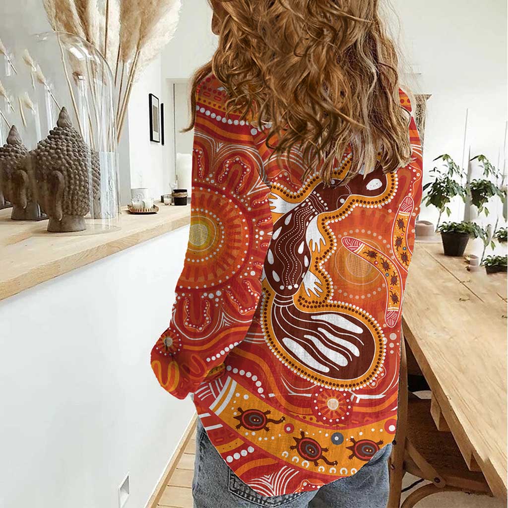 Aboriginal Goanna Art Women Casual Shirt Native Australian Animals