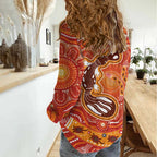 Aboriginal Goanna Art Women Casual Shirt Native Australian Animals