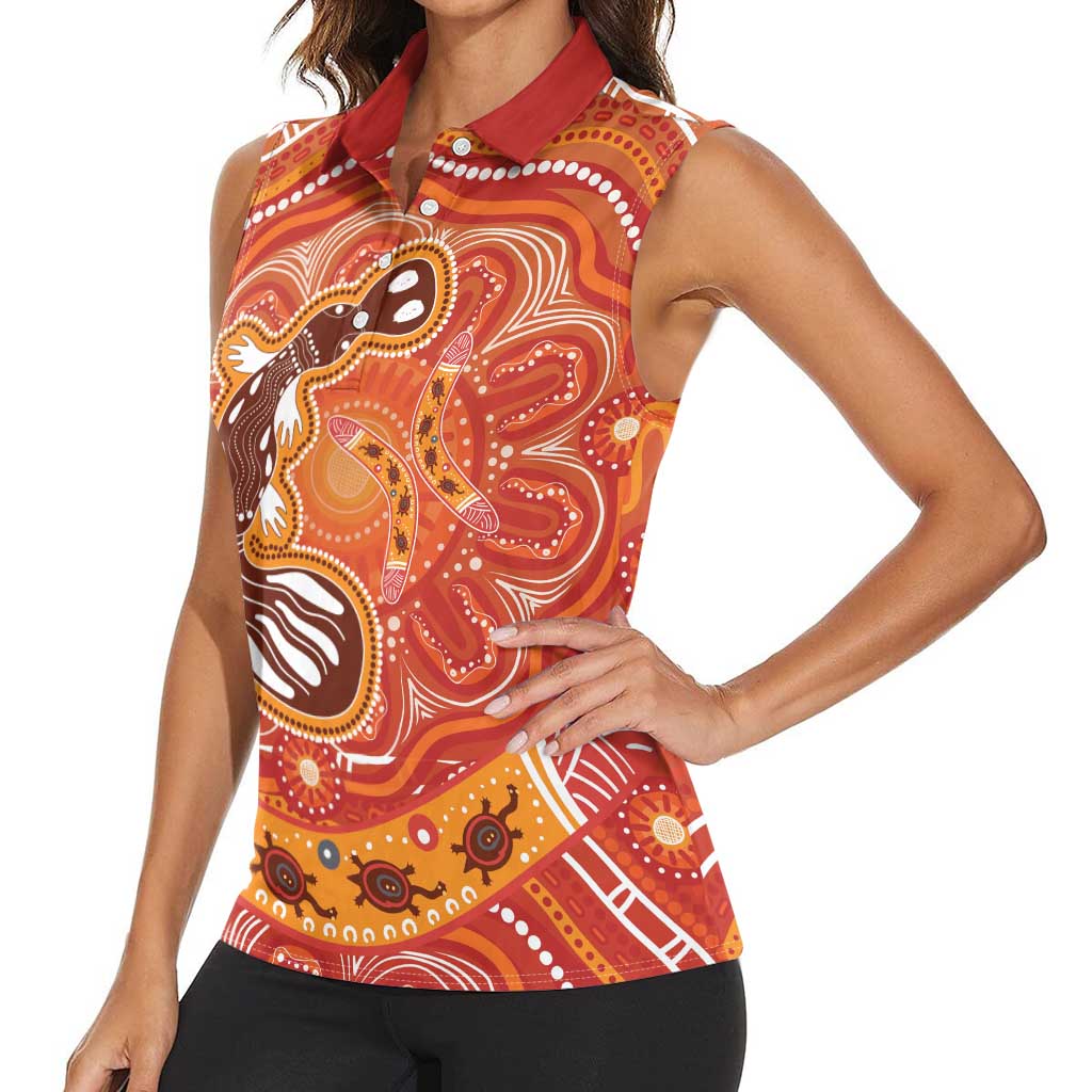 Aboriginal Goanna Art Women Sleeveless Polo Shirt Native Australian Animals