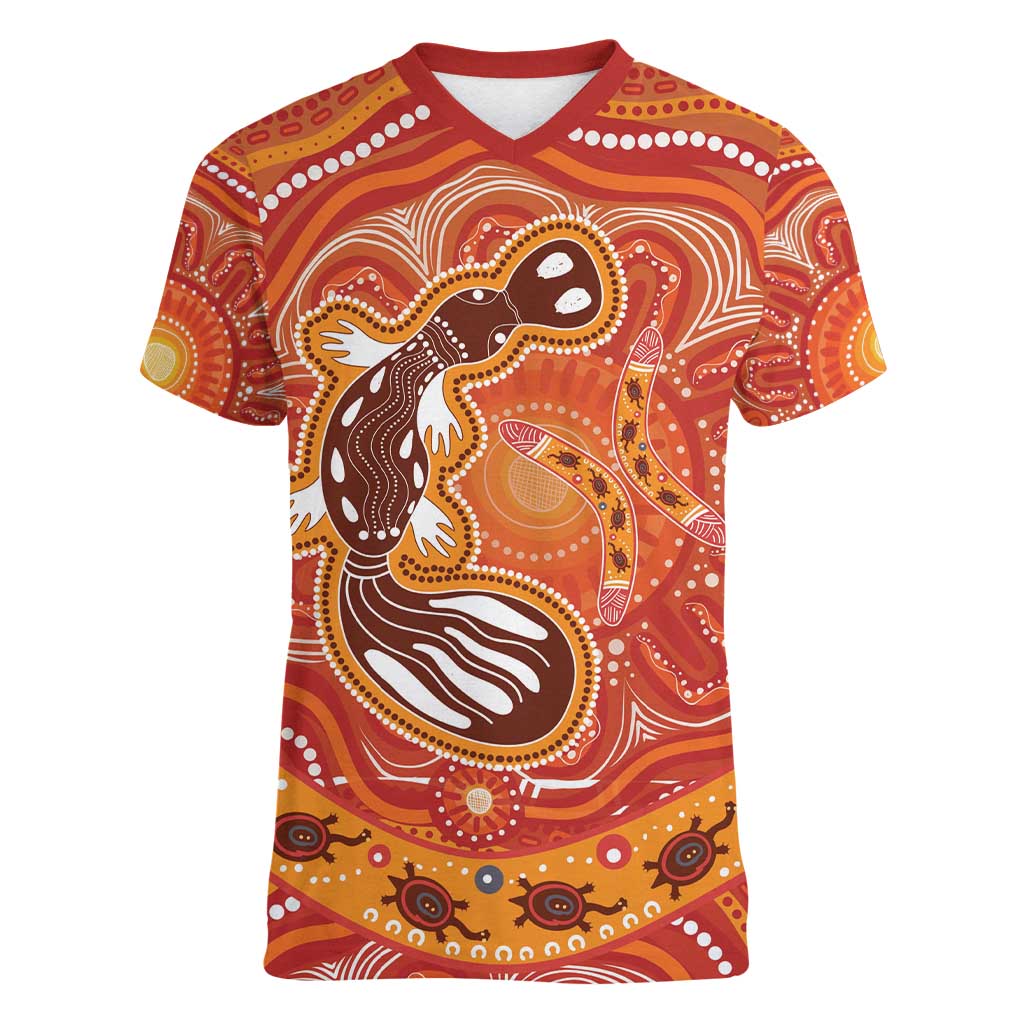 Aboriginal Goanna Art Women V-Neck T-Shirt Native Australian Animals