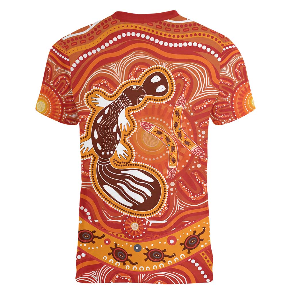 Aboriginal Goanna Art Women V-Neck T-Shirt Native Australian Animals