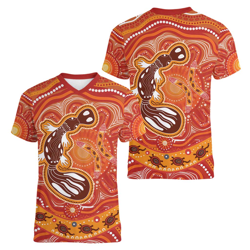 Aboriginal Goanna Art Women V-Neck T-Shirt Native Australian Animals