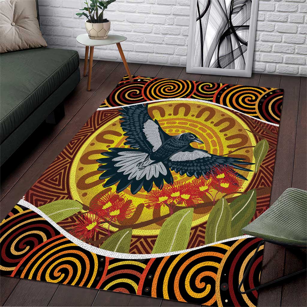 Aboriginal Magpies Dots Art Area Rug Native Australian Animals