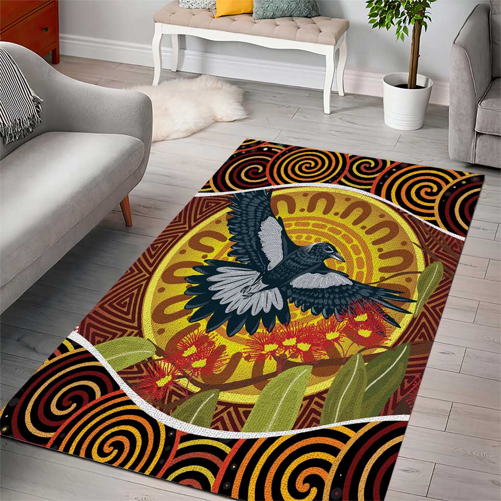 Aboriginal Magpies Dots Art Area Rug Native Australian Animals
