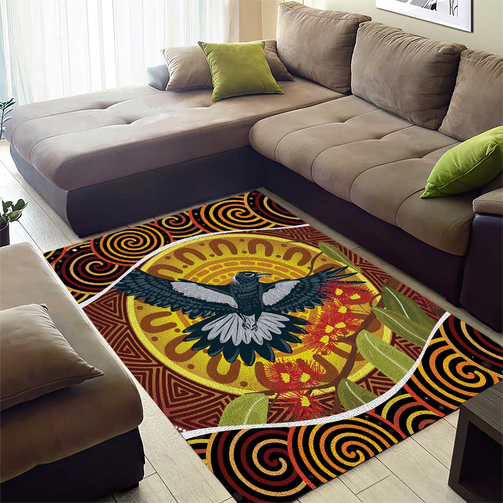 Aboriginal Magpies Dots Art Area Rug Native Australian Animals