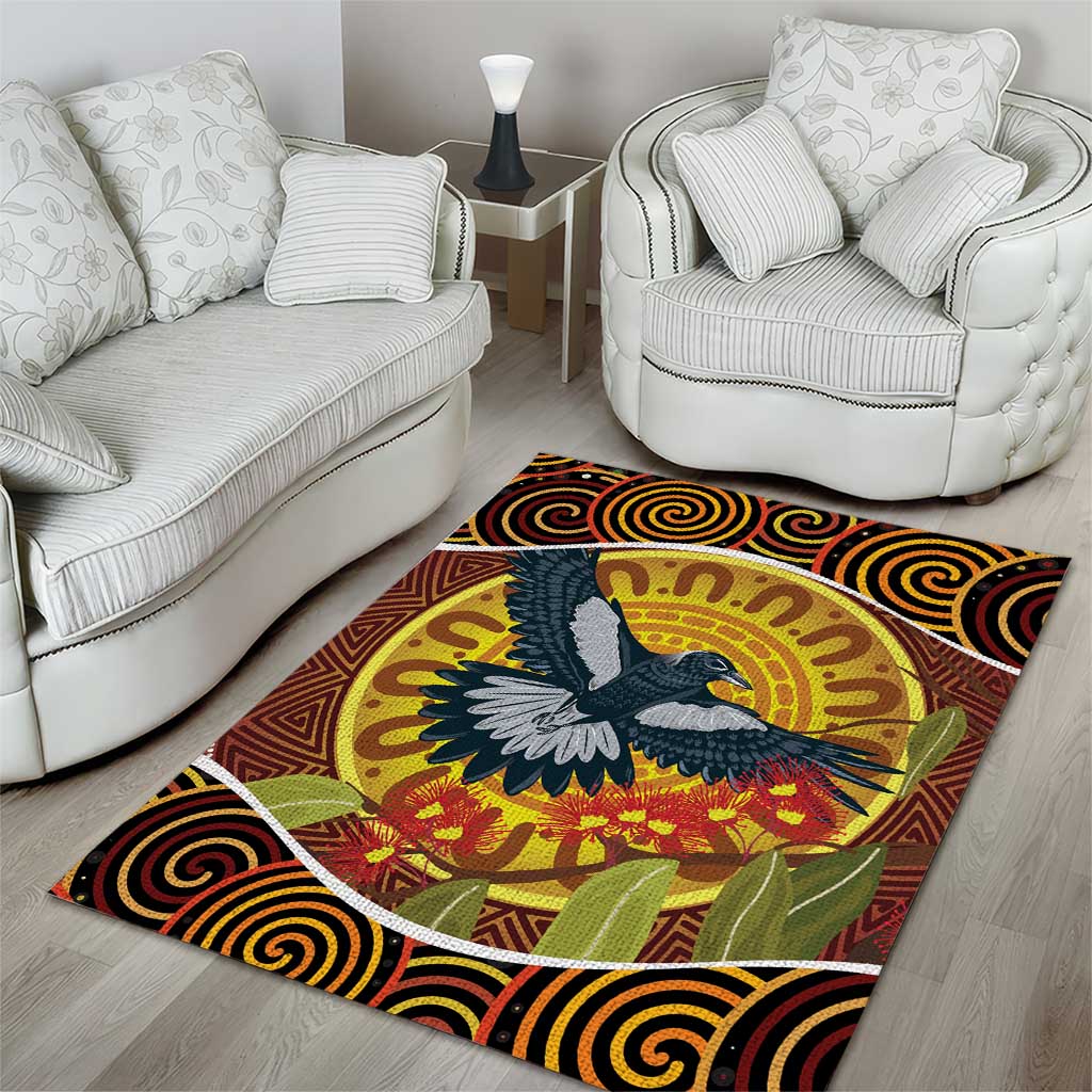 Aboriginal Magpies Dots Art Area Rug Native Australian Animals
