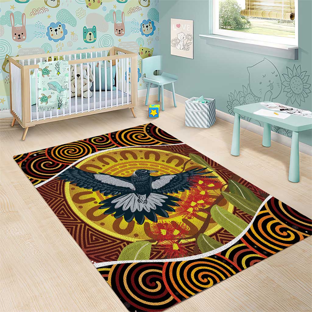 Aboriginal Magpies Dots Art Area Rug Native Australian Animals