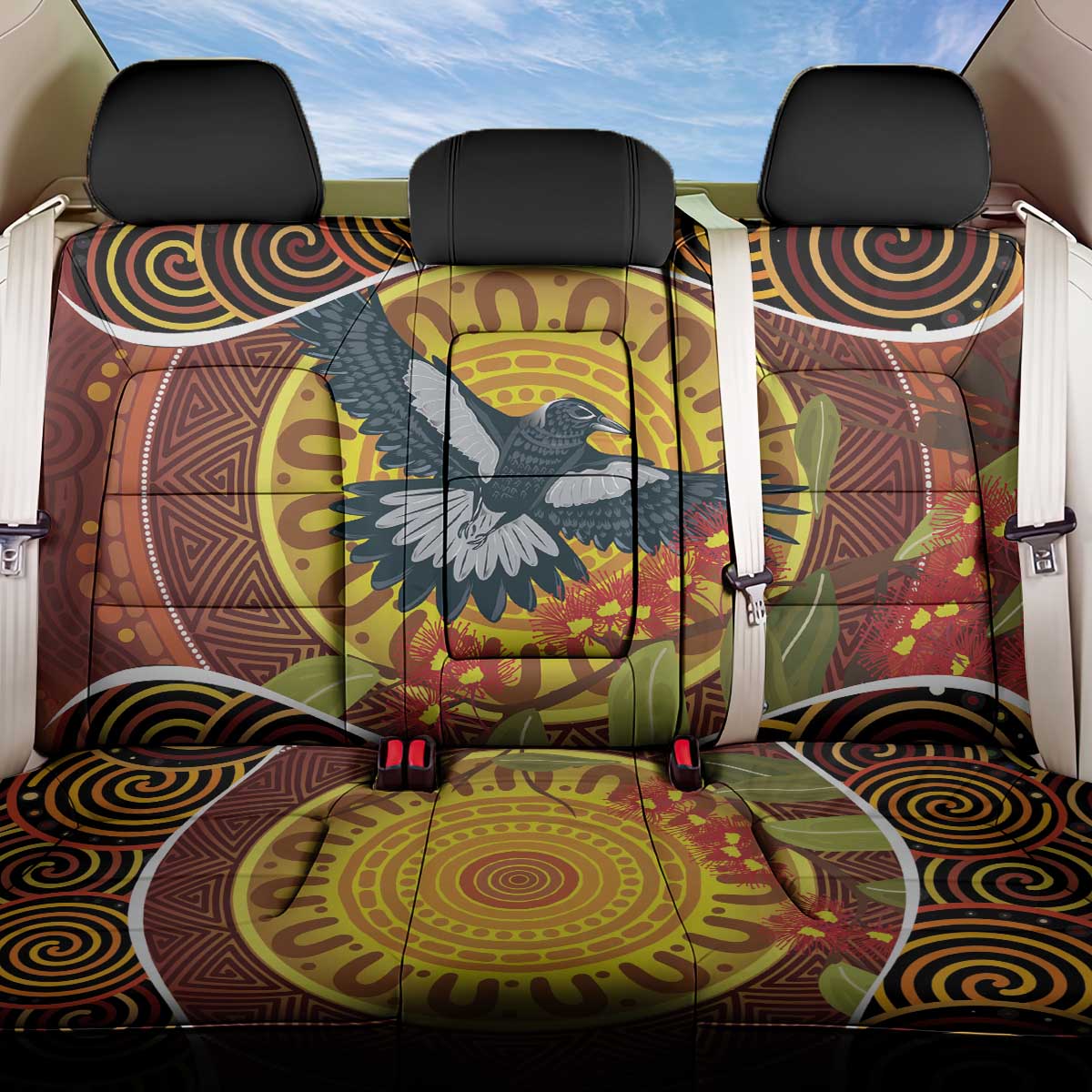 Aboriginal Magpies Dots Art Back Car Seat Cover Native Australian Animals