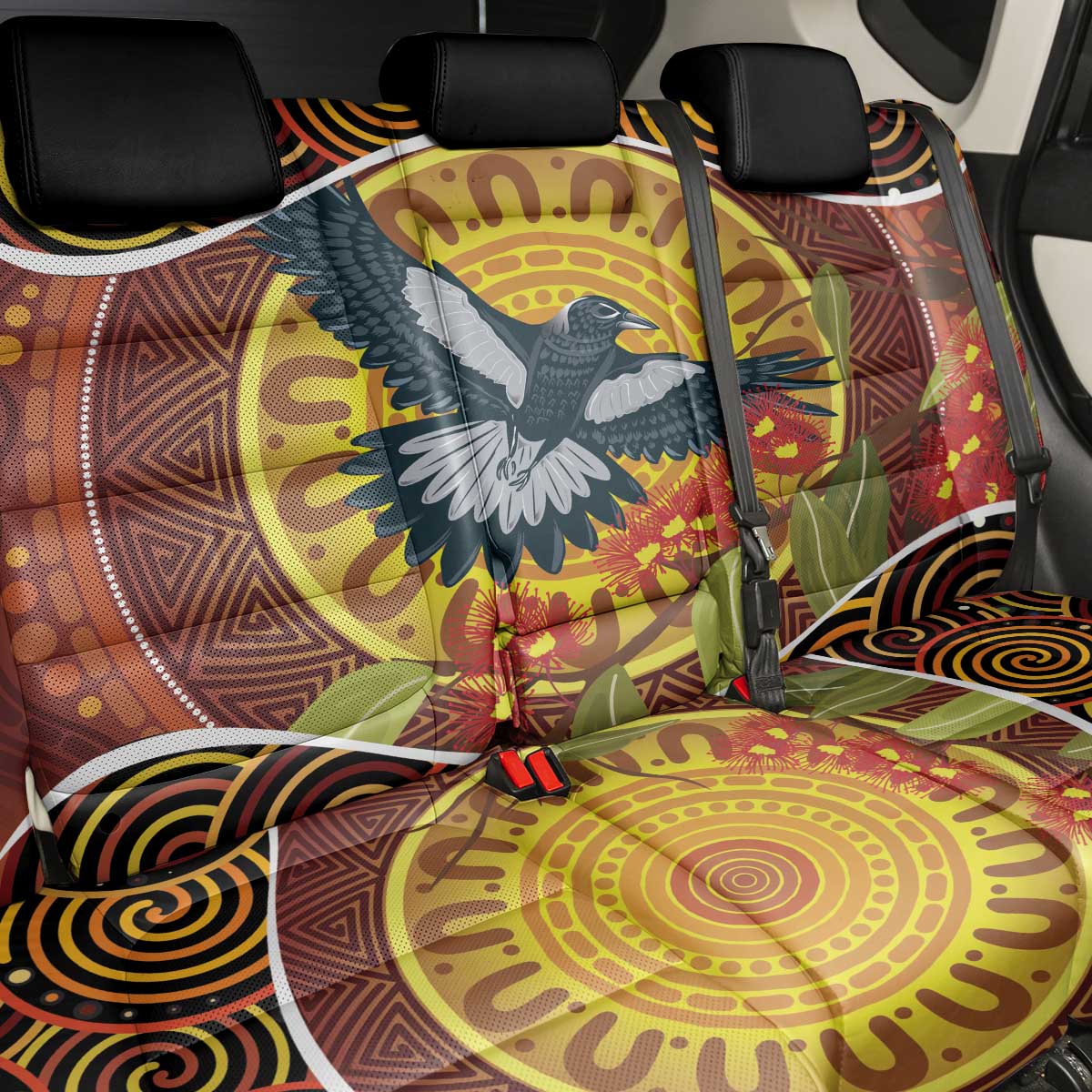 Aboriginal Magpies Dots Art Back Car Seat Cover Native Australian Animals