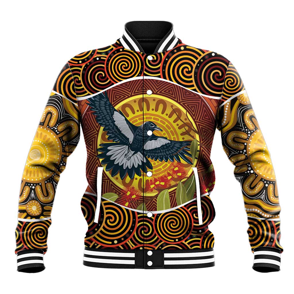 Aboriginal Magpies Dots Art Baseball Jacket Native Australian Animals