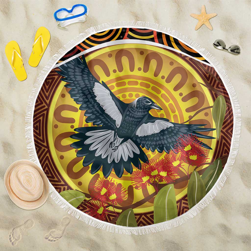 Aboriginal Magpies Dots Art Beach Blanket Native Australian Animals