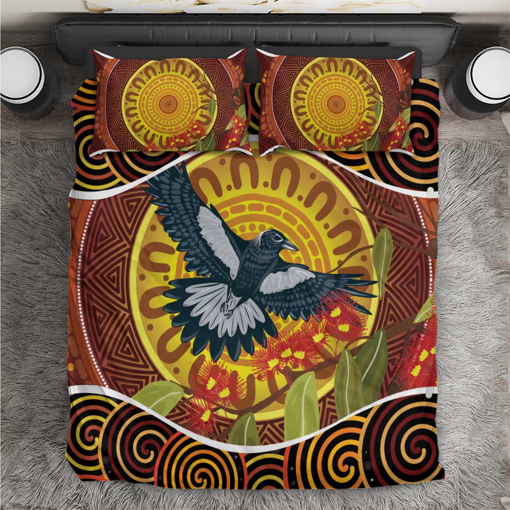 Aboriginal Magpies Dots Art Bedding Set Native Australian Animals