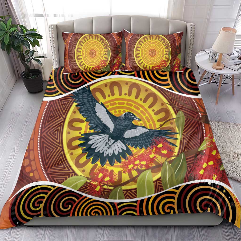 Aboriginal Magpies Dots Art Bedding Set Native Australian Animals