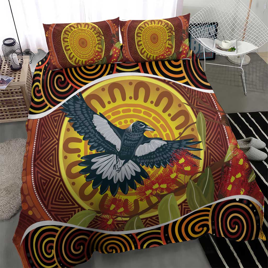 Aboriginal Magpies Dots Art Bedding Set Native Australian Animals