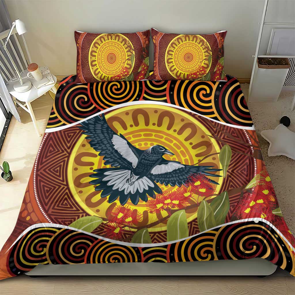 Aboriginal Magpies Dots Art Bedding Set Native Australian Animals
