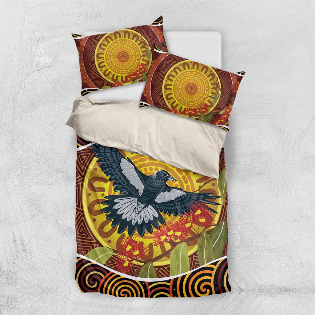 Aboriginal Magpies Dots Art Bedding Set Native Australian Animals