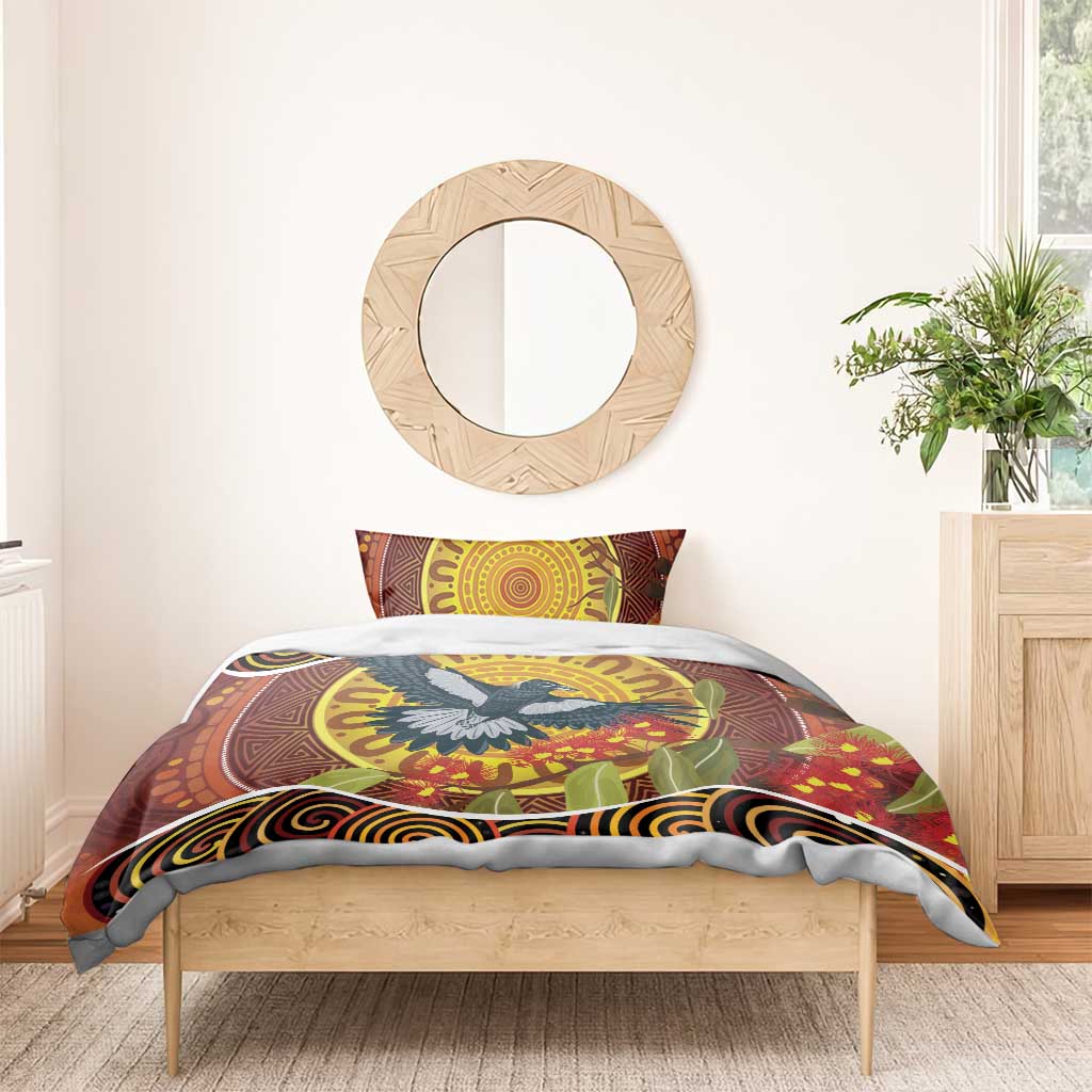Aboriginal Magpies Dots Art Bedding Set Native Australian Animals
