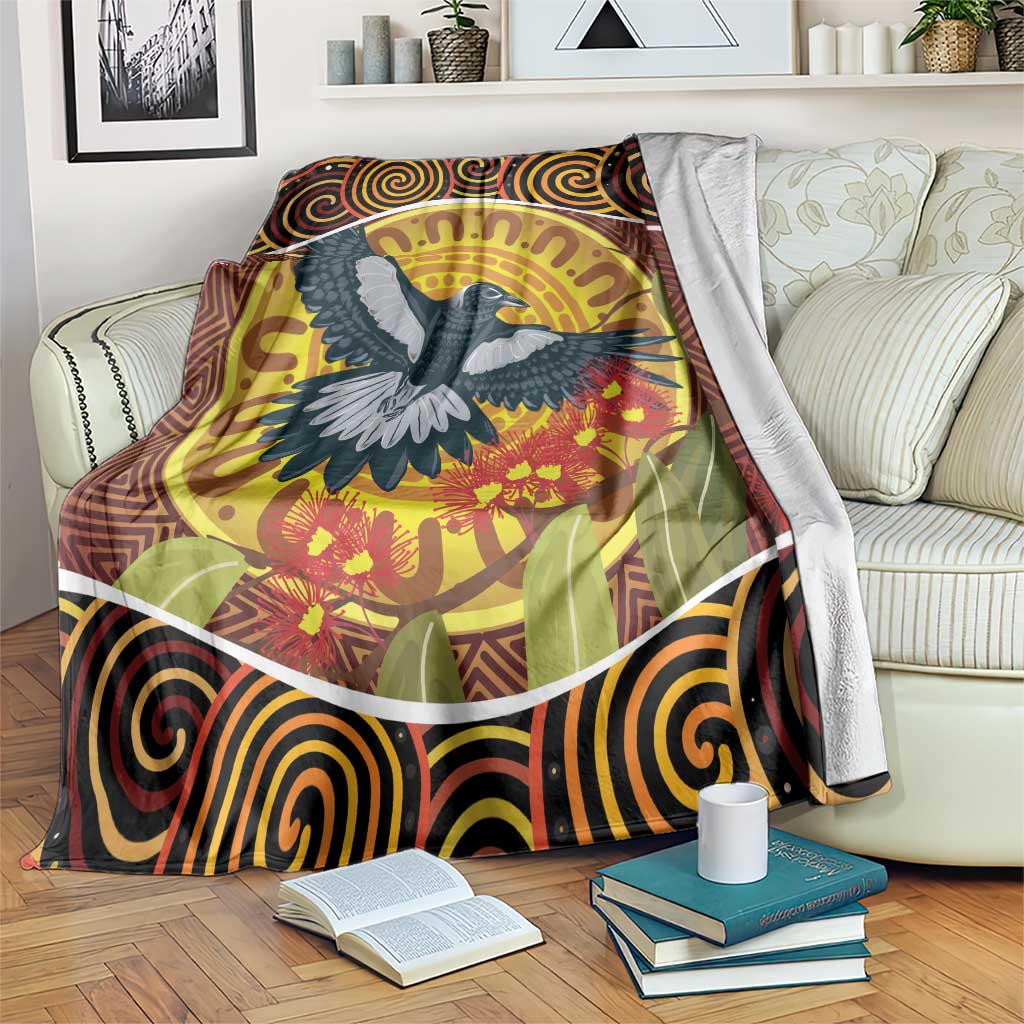 Aboriginal Magpies Dots Art Blanket Native Australian Animals