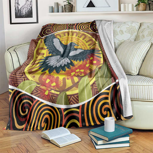 Aboriginal Magpies Dots Art Blanket Native Australian Animals