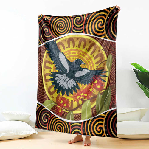 Aboriginal Magpies Dots Art Blanket Native Australian Animals