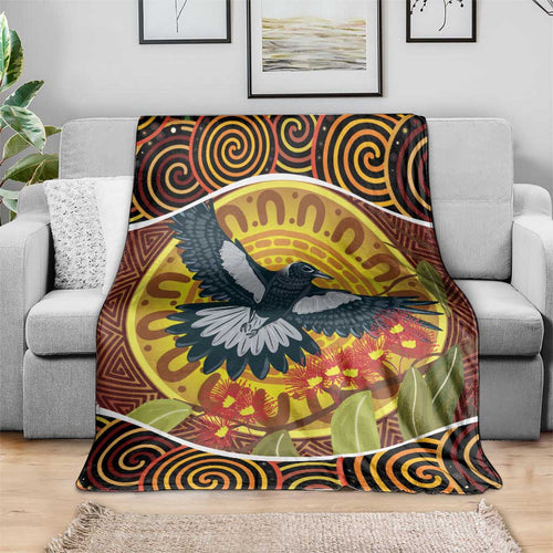 Aboriginal Magpies Dots Art Blanket Native Australian Animals