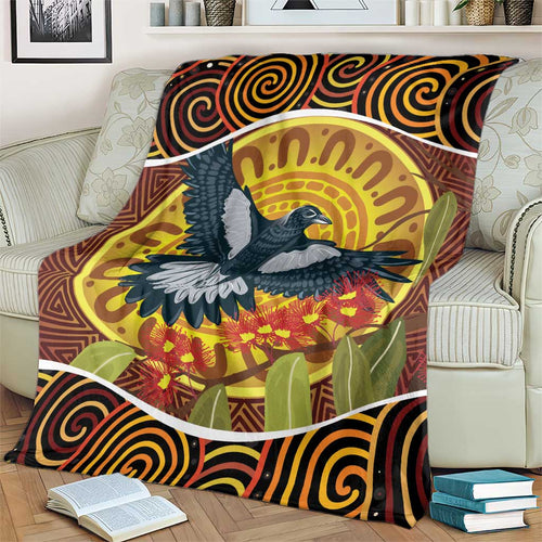 Aboriginal Magpies Dots Art Blanket Native Australian Animals