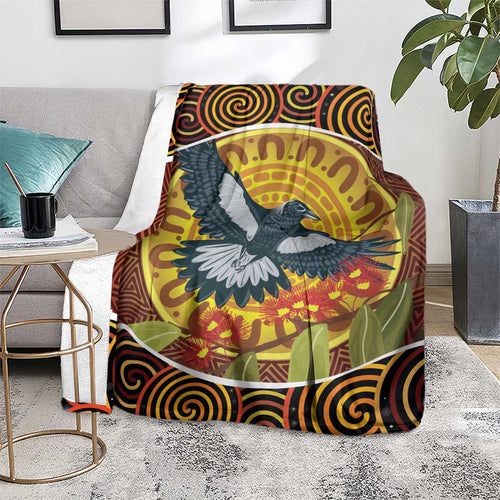 Aboriginal Magpies Dots Art Blanket Native Australian Animals