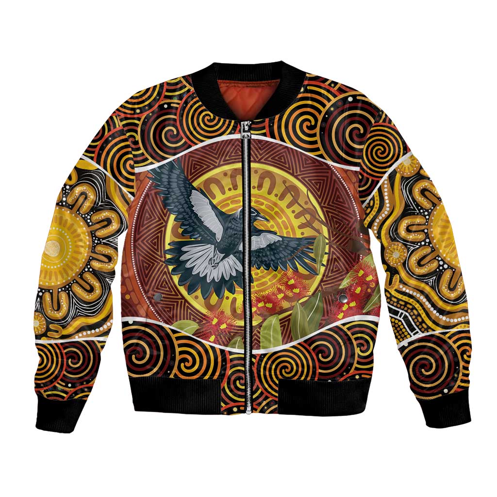 Aboriginal Magpies Dots Art Bomber Jacket Native Australian Animals