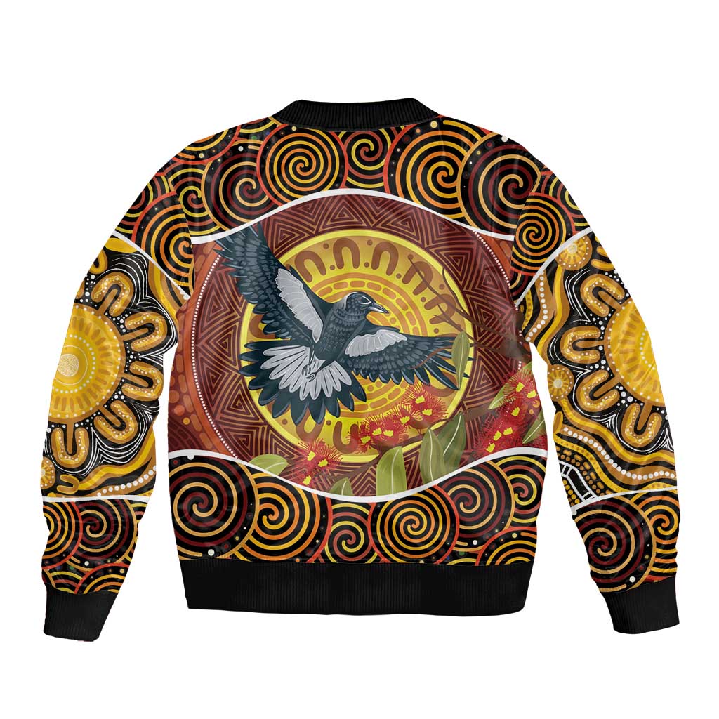 Aboriginal Magpies Dots Art Bomber Jacket Native Australian Animals