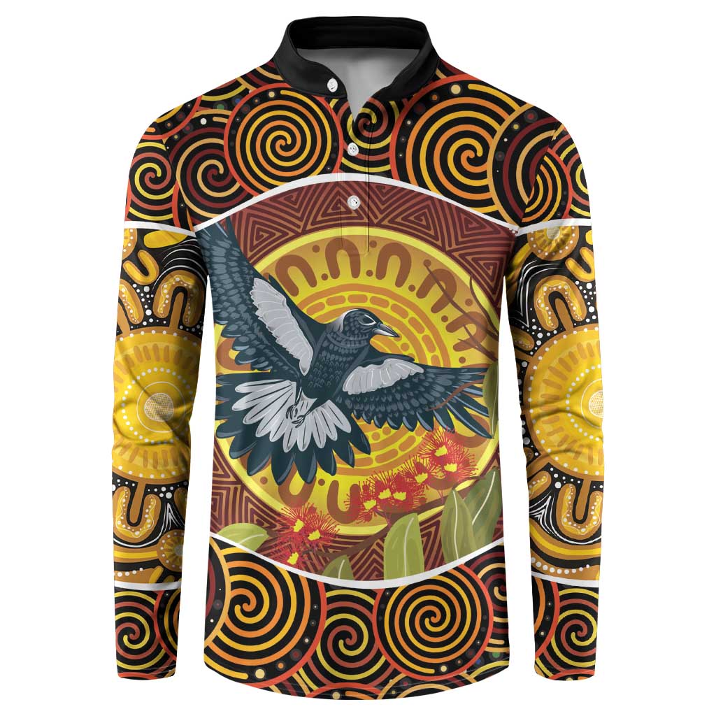 Aboriginal Magpies Dots Art Button Sweatshirt Native Australian Animals