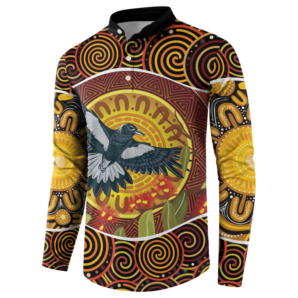 Aboriginal Magpies Dots Art Button Sweatshirt Native Australian Animals