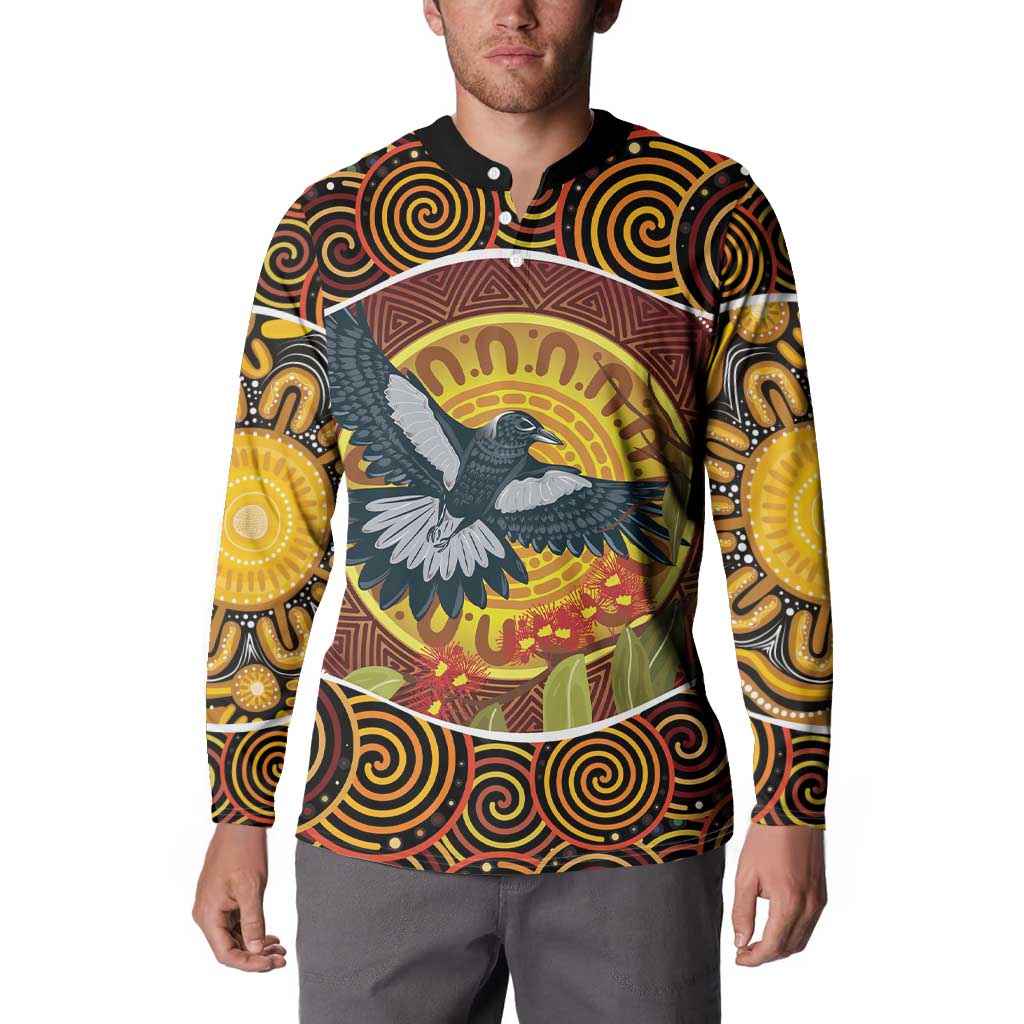 Aboriginal Magpies Dots Art Button Sweatshirt Native Australian Animals