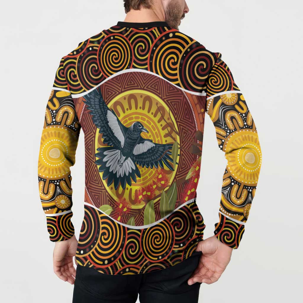 Aboriginal Magpies Dots Art Button Sweatshirt Native Australian Animals