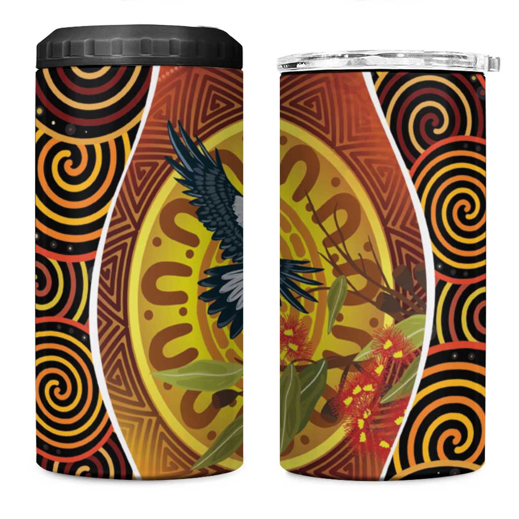 Aboriginal Magpies Dots Art 4 in 1 Can Cooler Tumbler Native Australian Animals