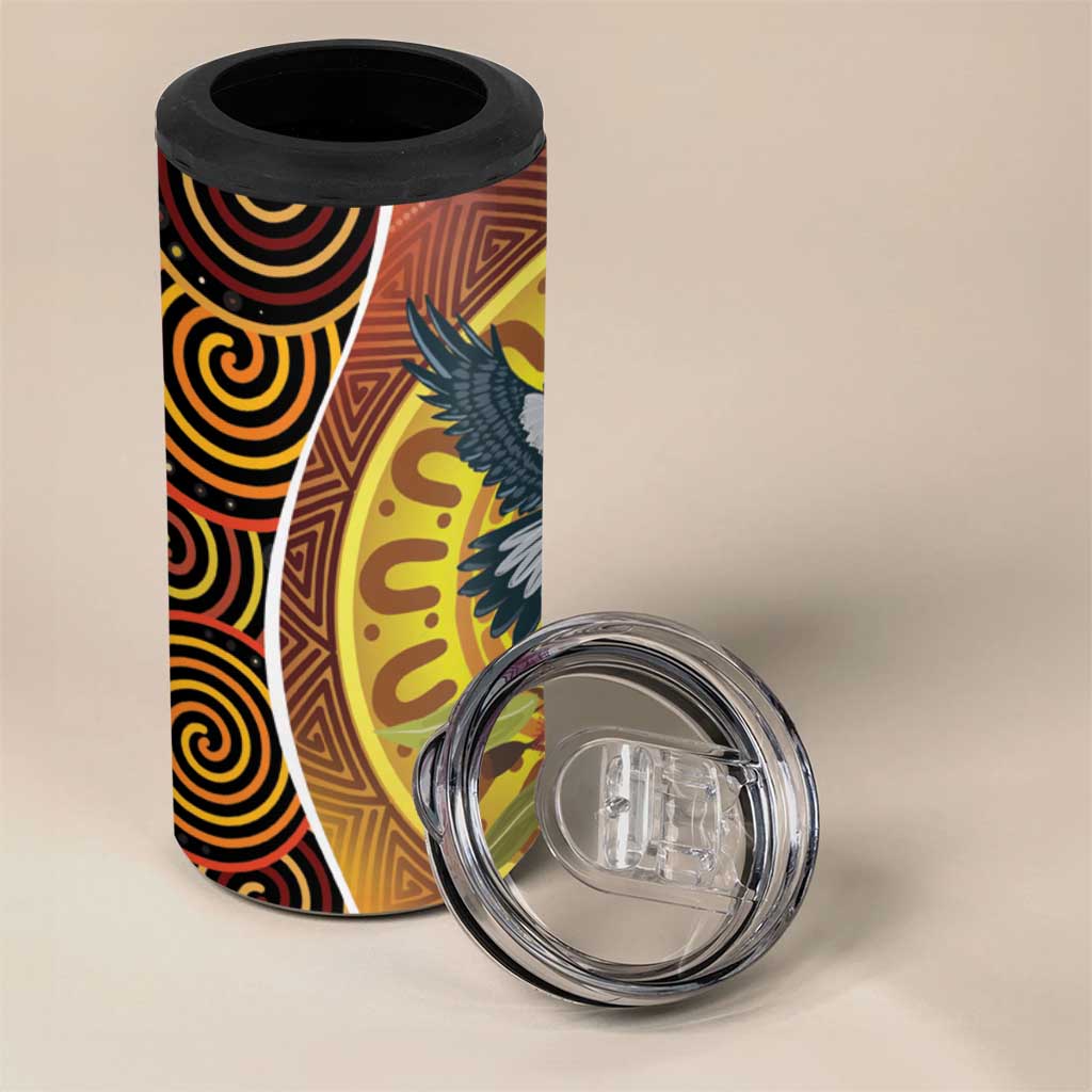 Aboriginal Magpies Dots Art 4 in 1 Can Cooler Tumbler Native Australian Animals