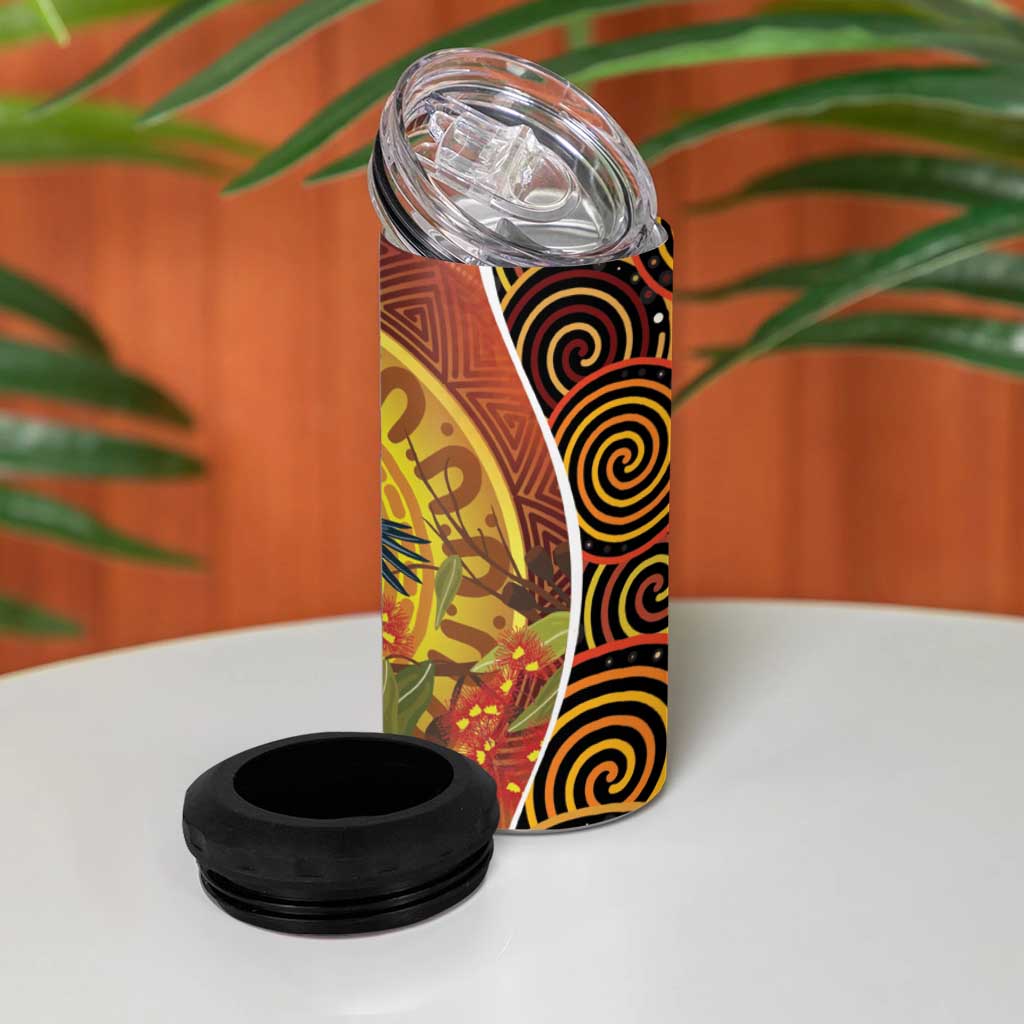 Aboriginal Magpies Dots Art 4 in 1 Can Cooler Tumbler Native Australian Animals